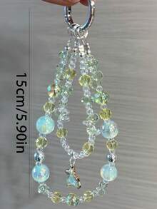 1pc Light Mint Green Double-Layer Fish Tail Crystal Beaded Phone Chain Bag Pendant - Multicolor - View 5