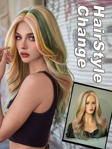 AKAKO 20 Inch Rainbow Multi Color Long Wave Wig With Middle Part, Heat-Resistant Synthetic Halloween Costume Wig For Cosplay, Music Festival Party Wear - Multicolor - View 2