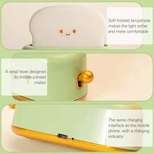Rechargeable Cute Toaster Shaped LED Desk Lamp, Warm Decorative Table Lamp, Toast Bread LED Night Light Creative Design, Bread Night Light Suitable For Home Use, Perfect Birthday And Christmas Gift (Green/Orange/Pink) - Bread Maker - View 5
