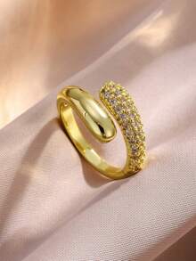 rakol Fashionable Minimalist Cubic Zirconia Micro-Inlaid Copper Plated 18K Gold Rupert's Tear Open Ring - Ring - View 7