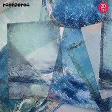 Ruonaorou 12pcs/Set Vintage Blue Nautical Deep Sea Vellum Paper Junk Journal Translucent Premium Blue Ocean Wave Underwater Texture Material Paper Vellum Paper Planner Decoration DIY Junk Journal Diary Notebook Material Paper Envelope Greeting Card Vellum Paper Decoration (2D Flat) A5 - Black - View 6
