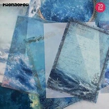 Ruonaorou 12pcs/Set Vintage Blue Nautical Deep Sea Vellum Paper Junk Journal Translucent Premium Blue Ocean Wave Underwater Texture Material Paper Vellum Paper Planner Decoration DIY Junk Journal Diary Notebook Material Paper Envelope Greeting Card Vellum Paper Decoration (2D Flat) A5 - Black - View 5
