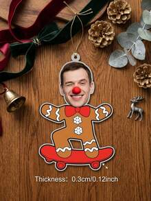 Custom Photo Christmas Ornament Personalized Face Gingerbread Skateboard Acrylic Tree Hanging Decor Secret Santa Gift - Multicolor - View 3