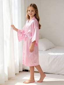 Tween Girl Crossover Short Sleeve Casual Loungewear Robe, Pink - Multicolor - View 5