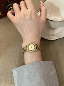 1件金色錶帶休閒竹紋時尚女款石英手錶，金色適合日常佩戴，復古情侶風，最佳禮物 - 金色 - 查看 6