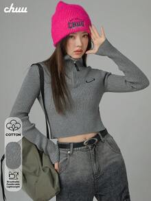 Áo len dệt kim nữ CHUU, thiết kế mùa thu, đục lỗ thời trang, áo ôm dáng thanh lịch đa năng - Xám - Xem 1