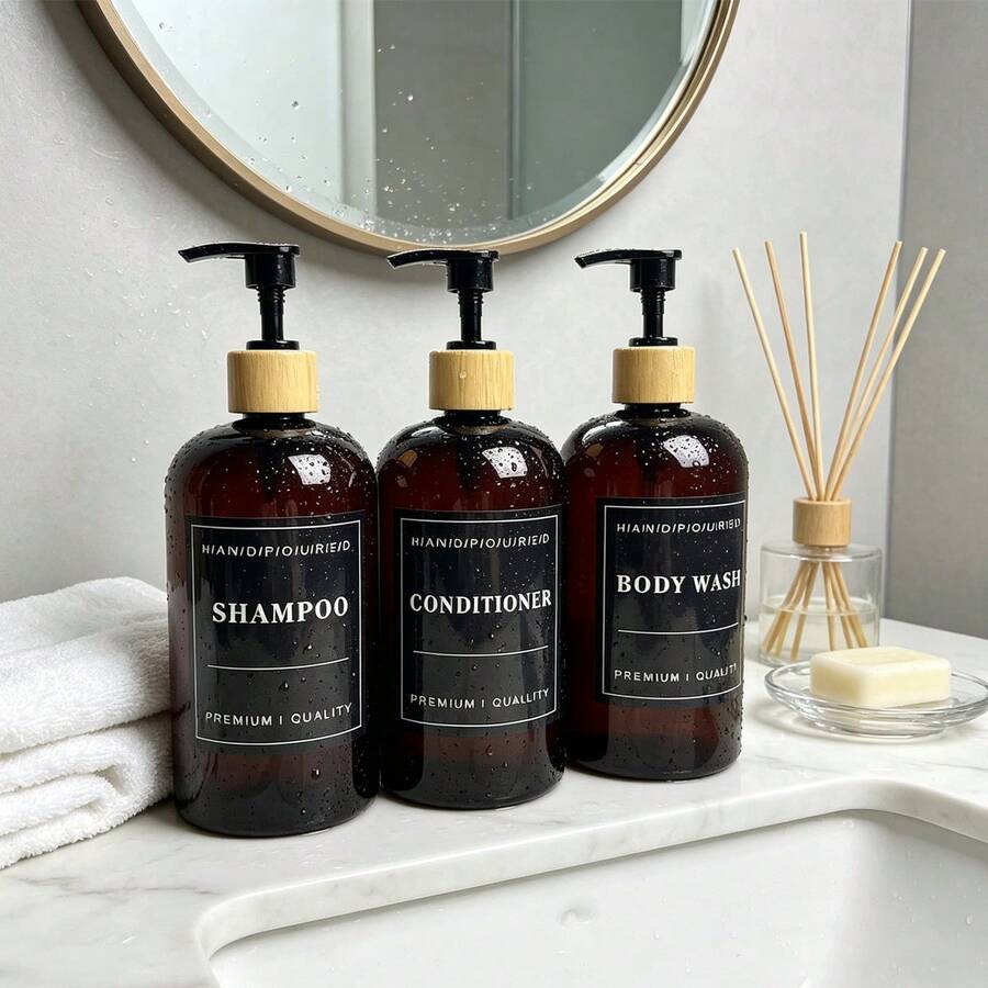 3pcs Soap Dispenser Bottle 500ml, Refillable Shampoo Body Wash Conditioner Empty Press Pump Storage Container For Home Bathroom Hotel - Short, Rounded Shoulders - View 1