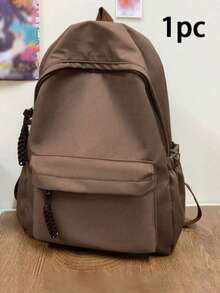 1pc Minimalist Solid Color Nylon Backpack, Woven Rope Zipper Design, Multi-Pocket Compartment Storage, Durable And Wear-Resistant Fabric, Large Capacity, Can Store Books, Stationery And Personal Items, Suitable For Daily School, Short Trips, Versatile And Timeless Style, Recommended Backpack For Back To School Season, Suitable As Christmas Gift, Halloween Gift, Thanksgiving Gift For Students And Teenagers - Multi-color - View 12