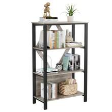 Librería/Estantería industrial con luces LED RGB regulables, estantes abiertos de madera y metal, mueble auxiliar independiente para oficina en casa, salón o dormitorio, estilo rústico vintage - Gris de 4 niveles - Ver 1