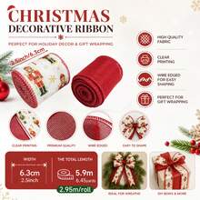 Christmas Ribbon 2-Roll Set - Width 6.3cm/2.5inch, Total Length 5.9m - Red Thick Mesh Nutcracker Candy Cane Snowflake Decorative Ribbon, Suitable For Christmas Party Decoration, Wreaths And DIY Bows, Gift Box Packaging DIY Craft Supplies - Red Mesh + Nutcracker - View 2