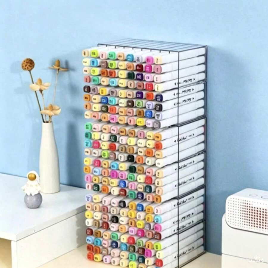 1pc Desktop Watercolor Pen Storage Box, Simple Transparent 18-Slot Rectangular Pen Holder, Can Store 72 Markers, Suitable For Office/Classroom/School/Bedroom/Desk
