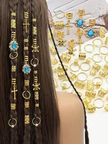 89pcs Luxury Alloy Hollow Rhinestone Hair Accessories Pendant, DIY Hair Beads Hair Clips Decoration - Gold - View 2