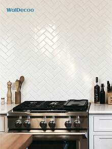 WalDecoo 4pcs/10pcs/20pcs 2mm Thick White Herringbone Pattern Self-Adhesive Wall Tiles, 3D Peel And Stick Wall Stickers, Waterproof Removable Wall Tile Decor For Kitchen Bathroom Walls - VP401 - View 2
