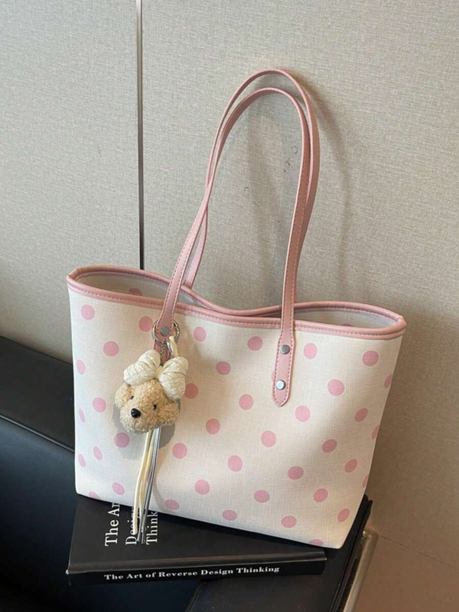 Fashionable Minimalist Houndstooth Pattern Large Capacity Women's Shoulder Tote Bag, Versatile Elegant Shopping Commuting Underarm Bag - Pink - View 1
