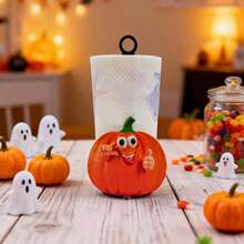 Cute Thumb Up Cartoon Pumpkin Paper Towel Holder, Freestanding Countertop Kitchen Roll Dispenser, Autumn Harvest Thanksgiving Halloween Farmhouse Style Desktop Home Party Decoration - Multicolor - View 2