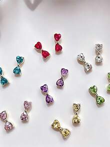 10pcs Japanese Ins Style Colorful Heart Bow Nail Art Decorations, Mini 3D Fingertip Bows, Bow Rhinestone Decor, 3D Glitter Multi-Function DIY Nail Accessories, Fake Nail Art Supplies, Summer Nail Art - Multicolor - View 3