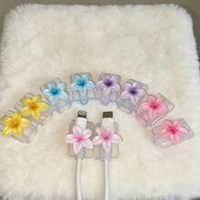 2PCS 3D Cute Plumeria Data Cable Protector, Transparent Crystal Flower Charging Cable Protector Anti-Breakage, Resin Material, No Battery Required, Suitable For Type-C - 2pcs Blue Frangipani - View 5