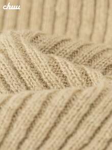 CHUU Letter Jacquard Contrast Color Knit Sweater Women Autumn Slim Fit Long Sleeve Base Layer Short Sweater - Khaki - View 6