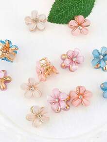 10/20/30pcs Random Mixed Color Alloy Crystal Flower Hair Clips, Exquisite Flower Shaped Hair Clips, Camellia Mini Claw Hair Clips, Suitable For Girls Side Hairstyles, Hair Accessories, Hair Clips For Braiding, Suitable For Daily Wear, Parties, Vacations. - Multicolor - View 6