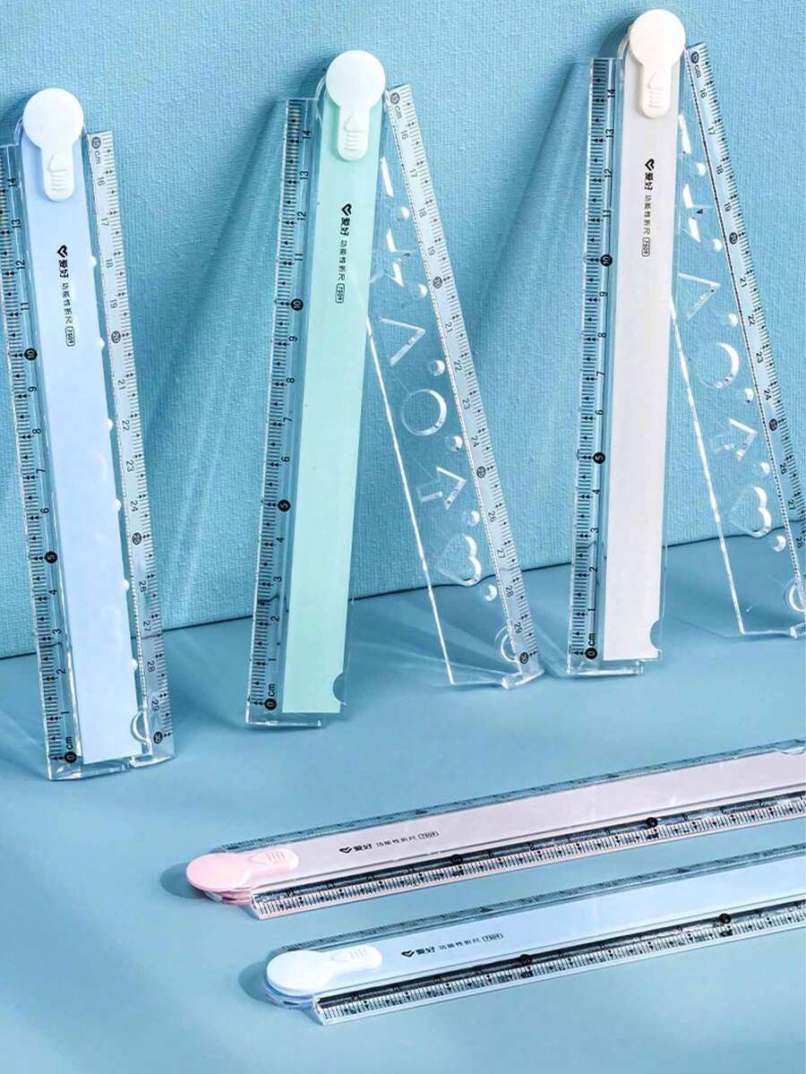 Multi-Section Transparent Folding Ruler, Clear Scale Bendable Drawing Straightedge, Hollow Pattern Multifunctional Ruler, Manuscript Drafting Measurement Tool, Document Layout Positioning Ruler, Portable And Compact, Desktop Surveying, Desktop Stationery, Drawing Office Supplies, Office Supplies, Back To School - one-size - View 1