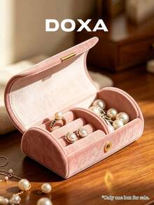DOXA Pink Velvet Long Magnetic Jewelry Box, Portable Travel Mini Ring & Earring Storage Box - Pink - View 5