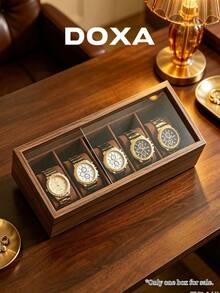 DOXA 5-Slot Watch Storage Box With Sliding Transparent Glass Lid, Dust-Proof Mechanical Watch Display & Collection Box - Brown - View 6