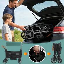 Multifunctional Camping Vehicle, Dual Push-Pull Mode Children's Camping Vehicle, Easy To Fold, Oversized Tires, Essential For Camping - 黑色 - 查看 7