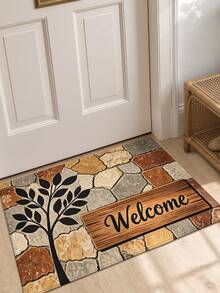 1pc Pebble Tree Of Life Welcome Mat, Outdoor Carpet Runner Area Rug, TPR Backing Non-Slip Mat, Suitable For Bathroom, Indoor, Hallway, Bedroom, Living Room, Bedside, Machine Washable Easy To Clean Entryway Mat Home Decor - Multicolor - View 4