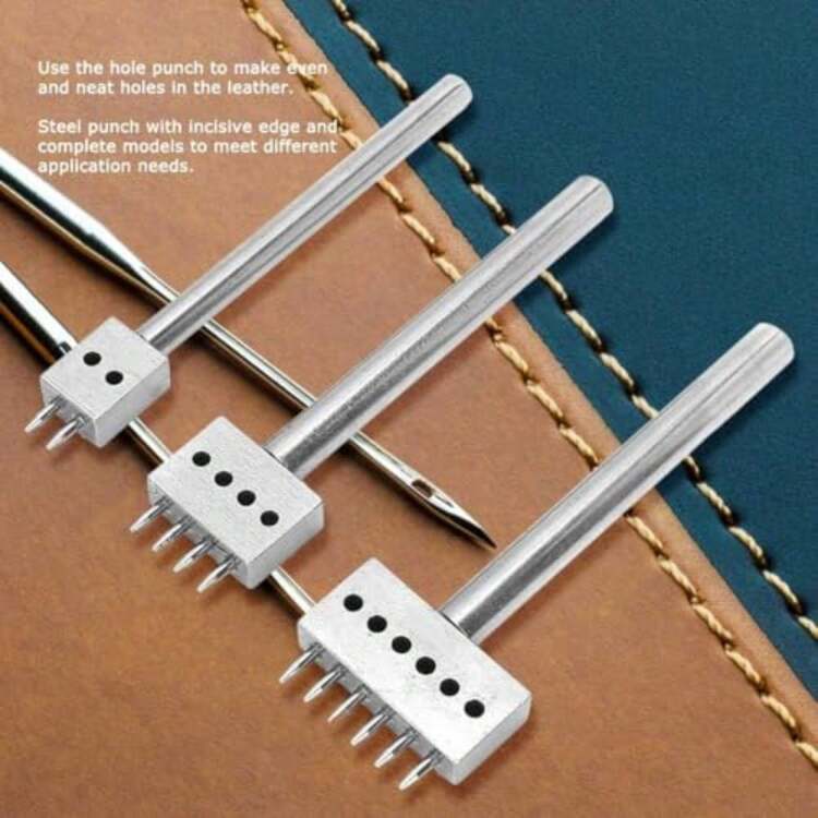 Set de 3 Punzones para Cuero con Espaciado, Herramienta de Perforación para Cinturones y Artesanías, Troquel de Acero de 6mm 2+4+6 - A - Añade 4
