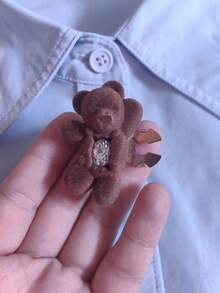 1PC/2PCS Cute Little Bear Head Button Covers, Shirts Button Cover Clip On Button Covers Fashion Crystal Cufflinks Cover - Brown - View 3