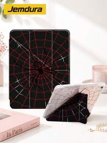 1件紅色蜘蛛網圖案壓克力平板保護殼，適用於iPad 10.2/10.5吋、10/11代(A16)、Mini 6/7 8.3吋、Air 5/6/7 10.9吋/11(M2/M3)，附筆槽收納，Y型折疊翻蓋保護殼，多角度折疊 - 彩色 - 查看 4