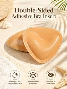 1 Pair Double-Sided Self-Adhesive Silicone Breast Pads, Reusable, Sweat-Proof, Invisible Lift Pads, A-D Cup, Suitable For Swimming And Sports, Can Be Used For Bikini Swimsuits, Sports Bras, Evening Dresses, Etc., Nude And Black Colors Available, Women's Intimate Accessories (10pcs Flower-Shaped Nipple Covers Included) - Multicolor - View 5