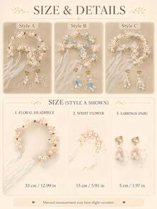 4pcs Floral Bridal Hair Accessories And Clip Earrings Set, Organza Ribbon Tassel Pearl Flower Wedding Headband, Elegant Bridal Hair Accessory Set - Multicolor - View 4