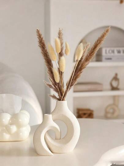 2pcs/Set Bohemian White Ceramic Vases, Suitable For Various Style Scene Decoration, Photography Backdrop
