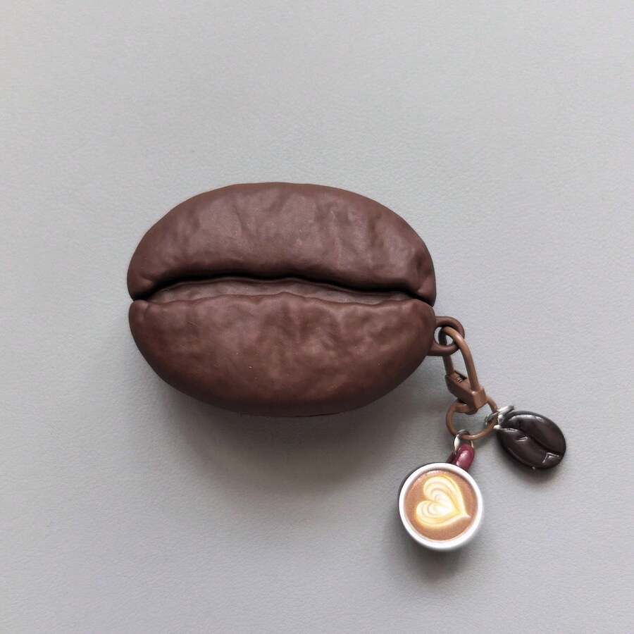 1pc Coffee Bean Earphone Protective Case, Suitable For Pod 4/Pro 3 Protective Case, Wireless Bluetooth Earphone Protective Case, With Cappuccino And Coffee Bean Pendant. - Multicolor - View 1