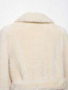 DEEKA Autumn/Winter New Women's European And American Style Fashion Belted Faux Fur Effect Coat Jacket - Beige - View 9
