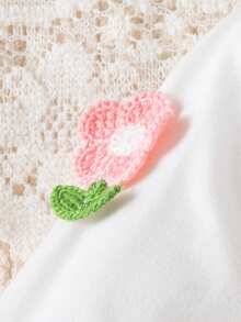 Baby Girl Spring/Autumn Sweet Cute Floral Overalls 2-Piece Set, Puff Long Sleeve White T-Shirt With 3D Flower, Wide Leg Overalls With Large Side Pockets, Playful And Adorable, Soft And Comfortable Casual Outfit For Toddlers - White - View 6