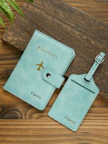 Takeoak 2pcs Customized Foil Stamped Name Passport Holder And Luggage Tag Set Gold Letter Velvet Passport Holder With Buckle Burgundy, Honeymoon Essentials - Multicolor - View 25