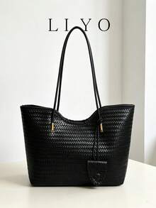 Minimalist Large Capacity Women's Tote Bag, Simple Versatile Commuter Shoulder Bag - Black - View 2