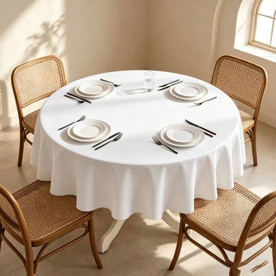 1PC Indoor/Outdoor Round Tablecloth, Warm Atmosphere, Pure White Round Tablecloth, Study Desk Decoration, Living Room Dining Table Arrangement, Suitable For Daily Family Meals, Weekend Breakfast - Multicolor - View 1