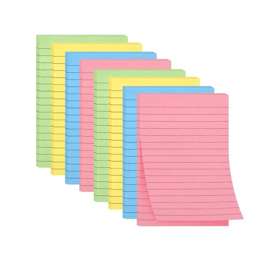 Eagle 8 Pack Lined Sticky Notes With Lines 4X6 In, 8 Pastel Slef-Stick Pads | Large Ruled Sticky Note Pads Colorful Super Sticking Power Notepads, Easy To Post For Office, School, Home, 50 Sheets/Pad - A - View 1