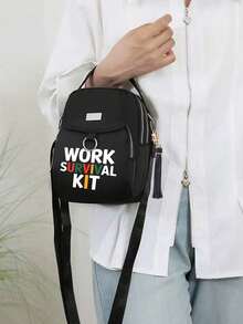 「WORK」印花女款小號斜挎包，時尚休閒單肩手機包，拉鍊開合，輕量設計，適合上班通勤、上學、旅行、購物，女性日常出行的多功能配件，亦適合作為送給女友、家人、朋友的生日、教師節、開學季、畢業季/節日禮物 - 彩色 - 查看 7