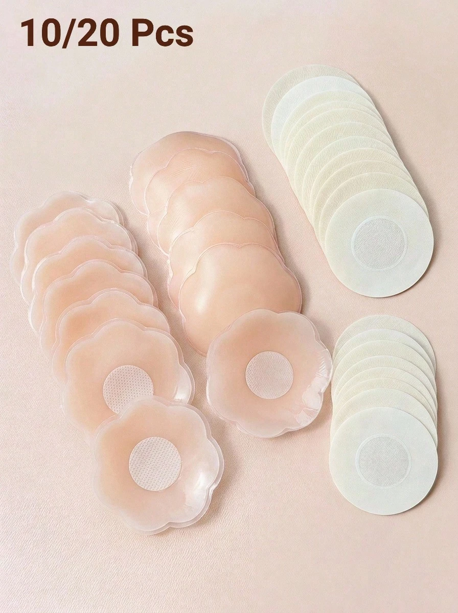 SHEIN 10/20 Pcs Nipple Covers Set Disposable Invisible Self-Adhesive Breast Pasties Petal Round Nipple Stickers Ultra Thin No Show Bra Pad Women Intimates - Multicolor - View 1