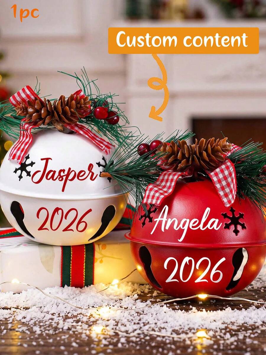 MerexSync Personalized Christmas Bell Ornament, Customized 2026 Bell Souvenir, Letter Combination Christmas Tree Decor Ball, Ornament Ball With Family Tree Pattern, Family Memorial Decoration, Holiday Decor Gift, Christmas Ornament, Christmas Gift - Multicolor - View 1
