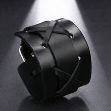 1 Pc Vintage Punk Genuine Leather Bracelet Bangle For Men Handmade Leather Wristband Punk Jewelry Male Bracelets - Leather Bracelet - View 5