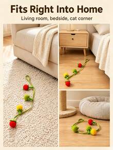 Cute Fruity Style,Long Hanging Strip Shape, Multicolor Fruit Pom-Pom With Built-In Bell, Hanging & Ground Interactive Entertainment, Daily Indoor Play For Kitten Adult Cats, Living Room Bedroom Cat Corner, All Year Round Pet Entertainment - Multicolor - View 4