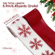 Christmas Classic Red Snowflake Ribbon 2 Rolls - 6.3cm/2.5inch Wide, Total Length 5.9m - For Holiday Gift Wrapping, Christmas Tree Wreath Bows, Indoor And Outdoor Decoration - Red + Snowflake - View 2