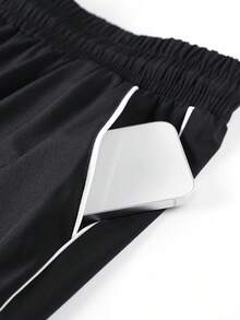 Women's Loose Straight Leg Casual Sports Long Pants, Drawstring Waist, Side Stripes, Suitable For Daily Wear And Outdoor Activities, Autumn - Black - View 6