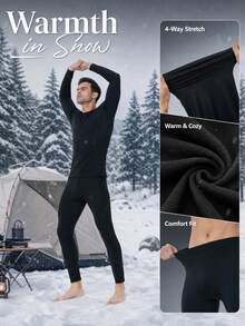 OKP 4-Piece Men's Thermal Underwear Set, Thermal Shaping Suit For Autumn And Winter, Base Layer Set For Home And Casual Wear - Black - View 7