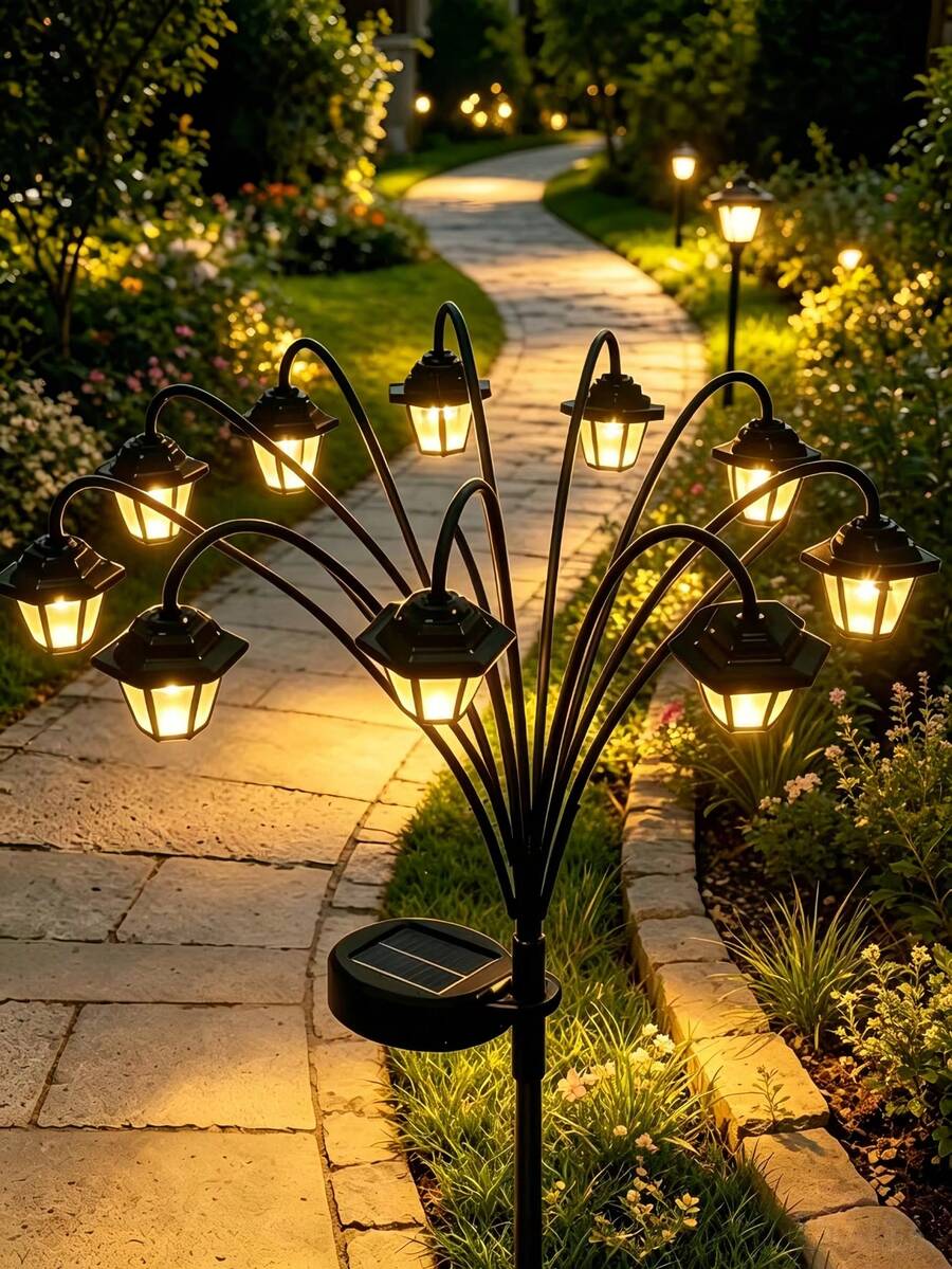 1pc-6 LED Lantern, Outdoor Solar Powered Vintage Palace Lantern, Garden Landscape Decoration, Holiday Party Backdrop, Chinese Palace Style Outdoor Decorative Light IP65